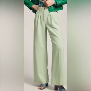 MAEVE Anthropologie Pleated Wide Leg Pants Mint Green Size 2